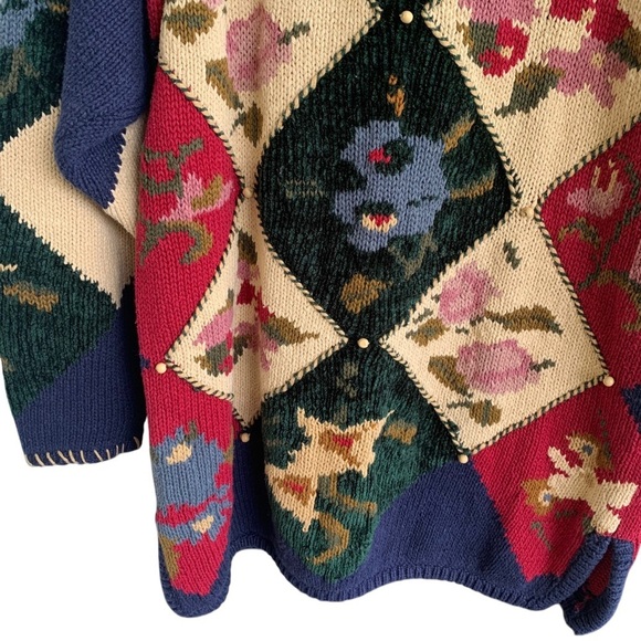 Vintage Colorful Patchwork Sweater Ivy Hand Knit Women’s Size Medium - Picture 3 of 7